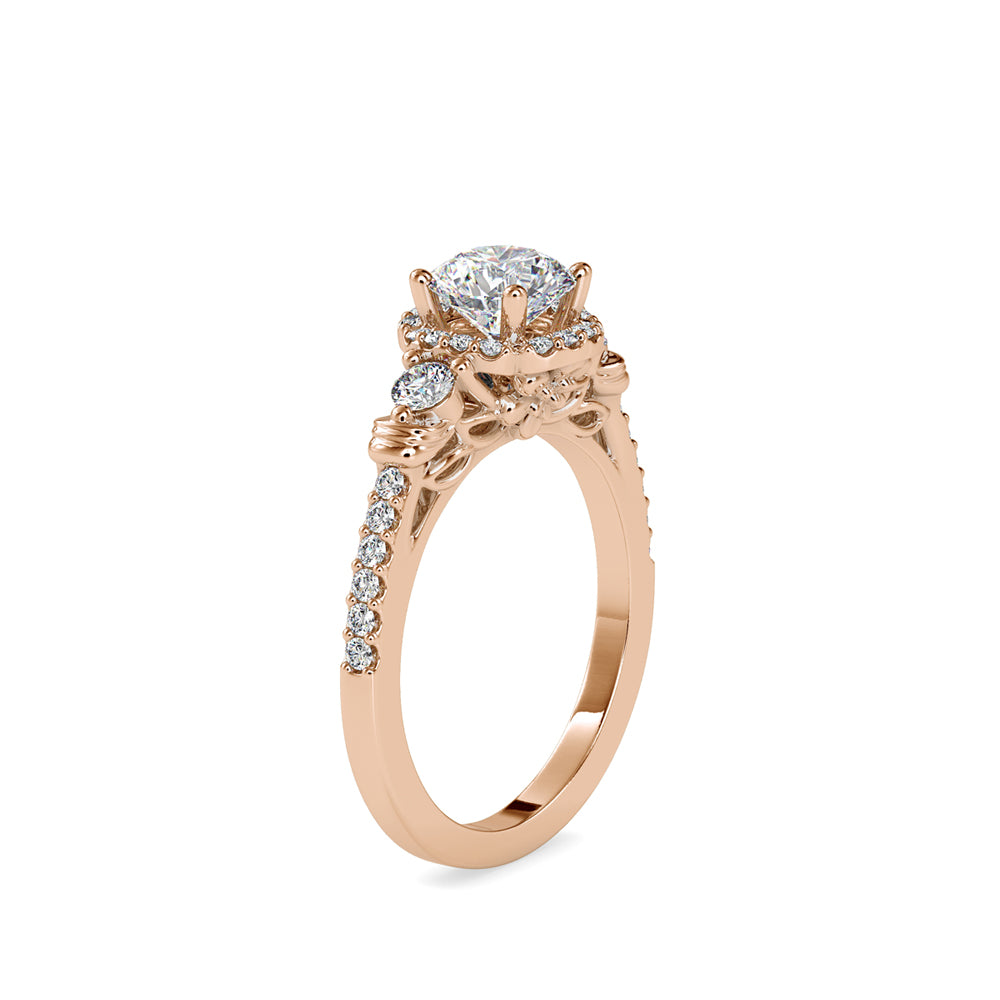 SKU: 0048 (22K) Round Diamond Floral Halo Engagment Ring in Rose Gold.