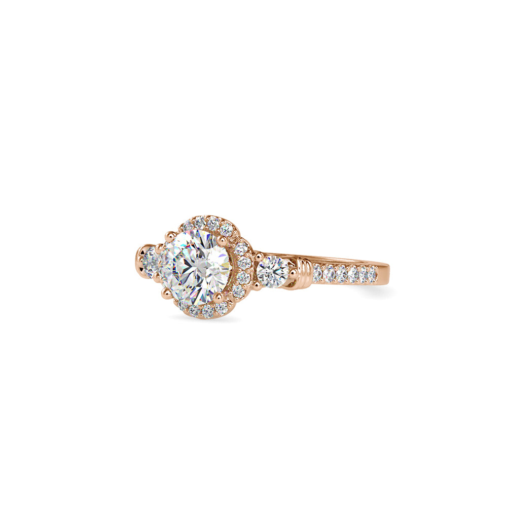 SKU: 0048 (22K) Round Diamond Floral Halo Engagment Ring in Rose Gold.
