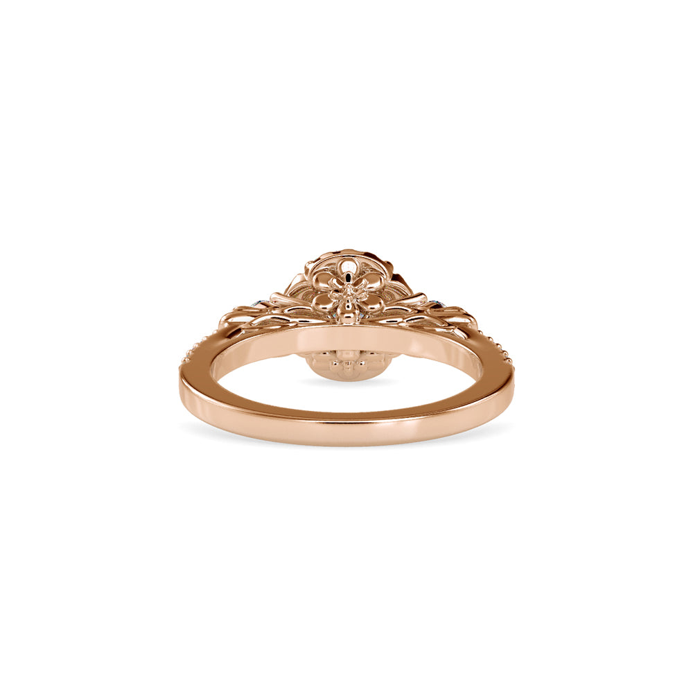 SKU: 0048 (10K) Round Diamond Floral Halo Engagment Ring in Rose Gold.