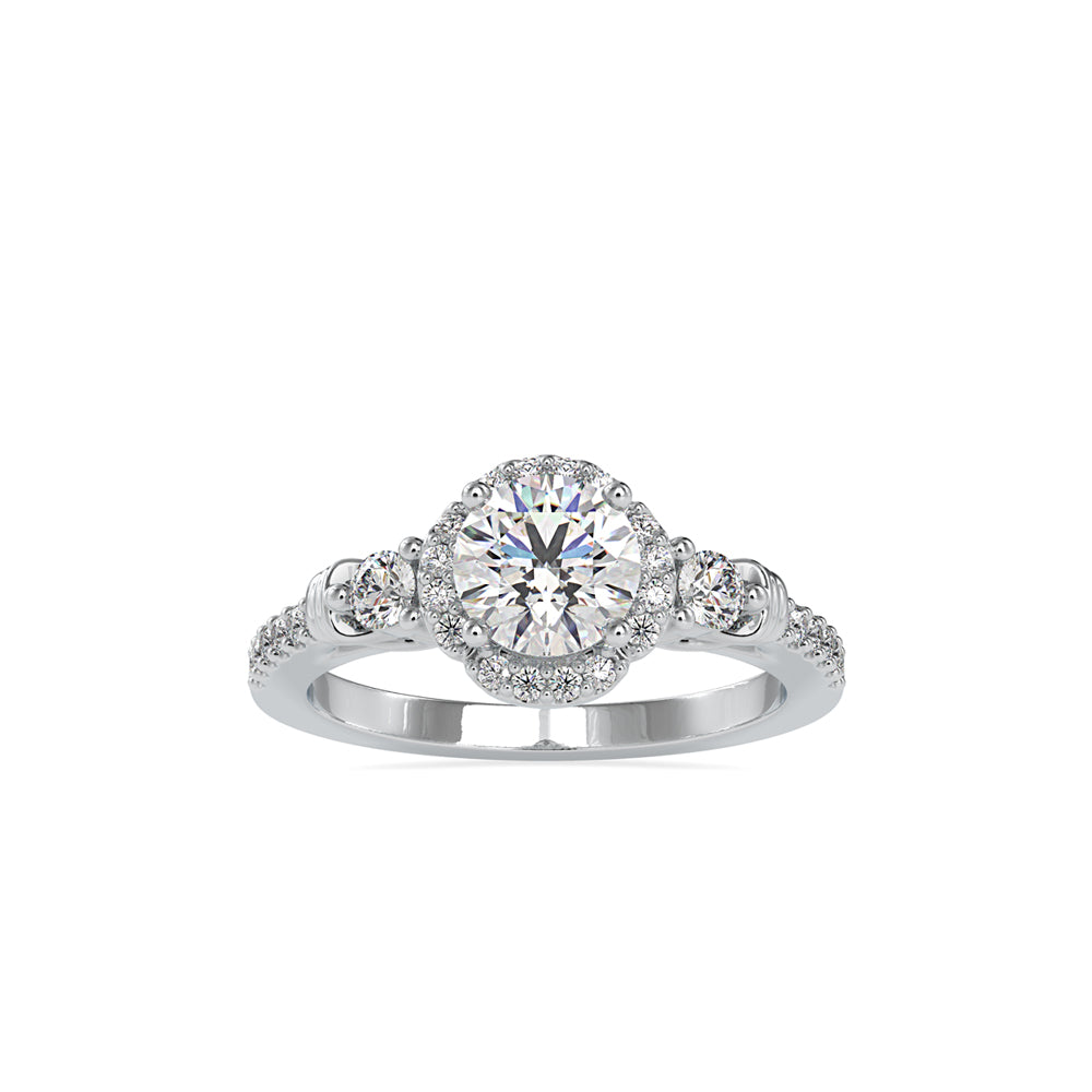 SKU: 0048 (18K) Round Diamond Floral Halo Engagment Ring in Rose Gold.
