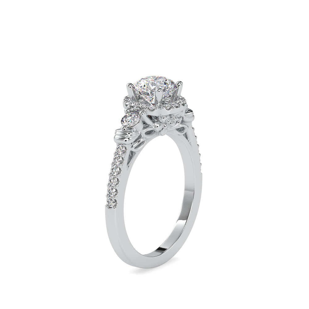 SKU: 0048 (22K) Round Diamond Floral Halo Engagment Ring in Rose Gold.