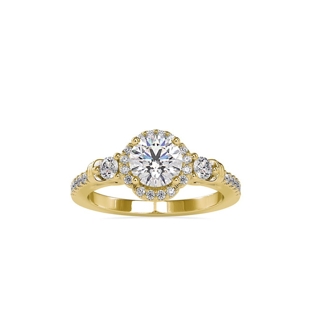 SKU: 0048 (22K) Round Diamond Floral Halo Engagment Ring in Rose Gold.