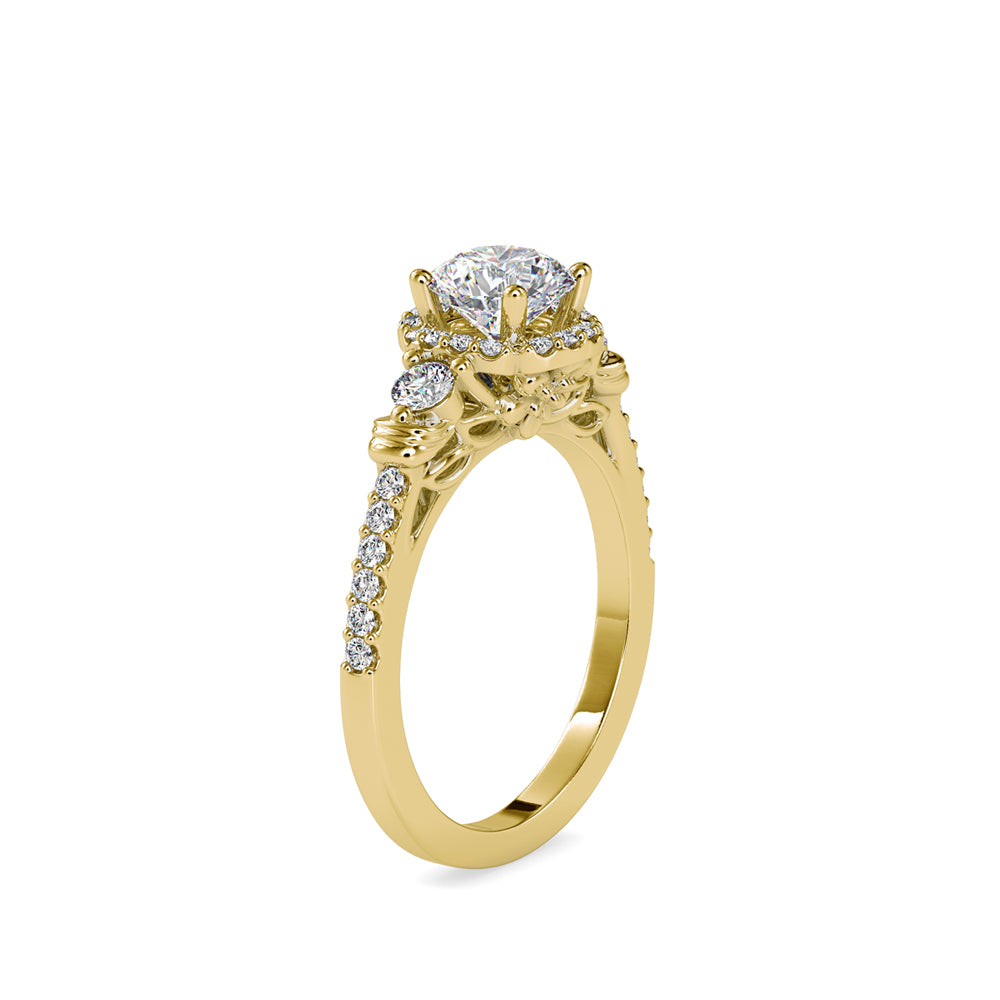 SKU: 0048 (22K) Round Diamond Floral Halo Engagment Ring in Rose Gold.