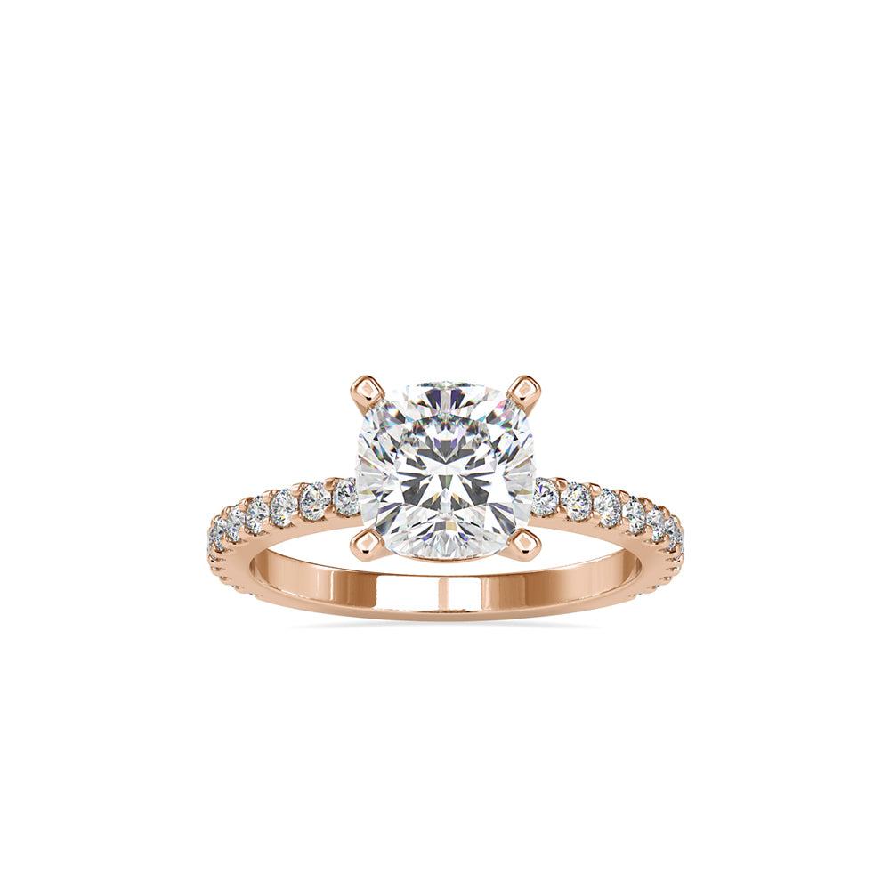 SKU: 0052 (14K) Cushion Diamond Classic Engagment Ring in Rose Gold.