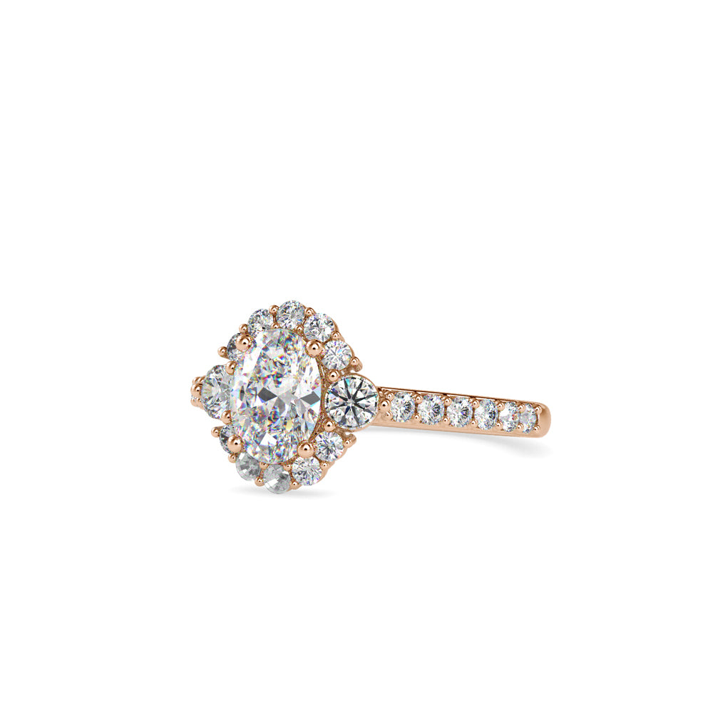 SKU: 0059 (18K) The Sparkling Cluster Oval Engagment Ring in Rose Gold.
