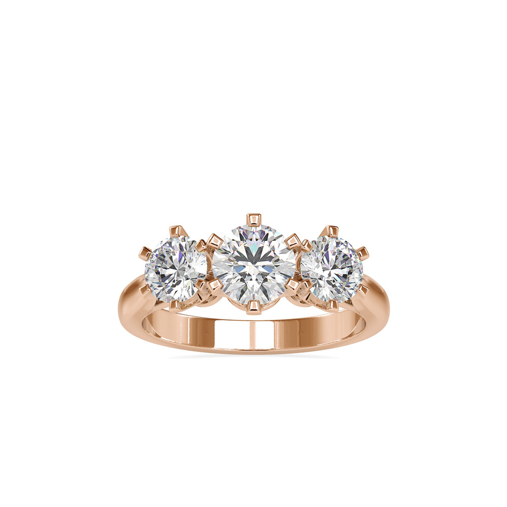 SKU: 0061 (14K) Timeless Trinity Three-Stone Engagment Ring in Rose Gold.