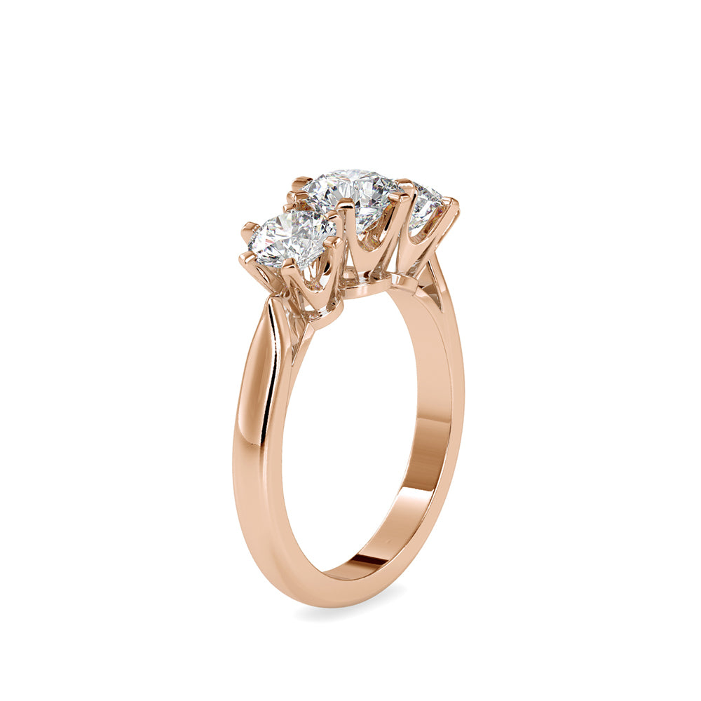 SKU: 0061 (18K) Timeless Trinity Three-Stone Engagment Ring in Rose Gold.
