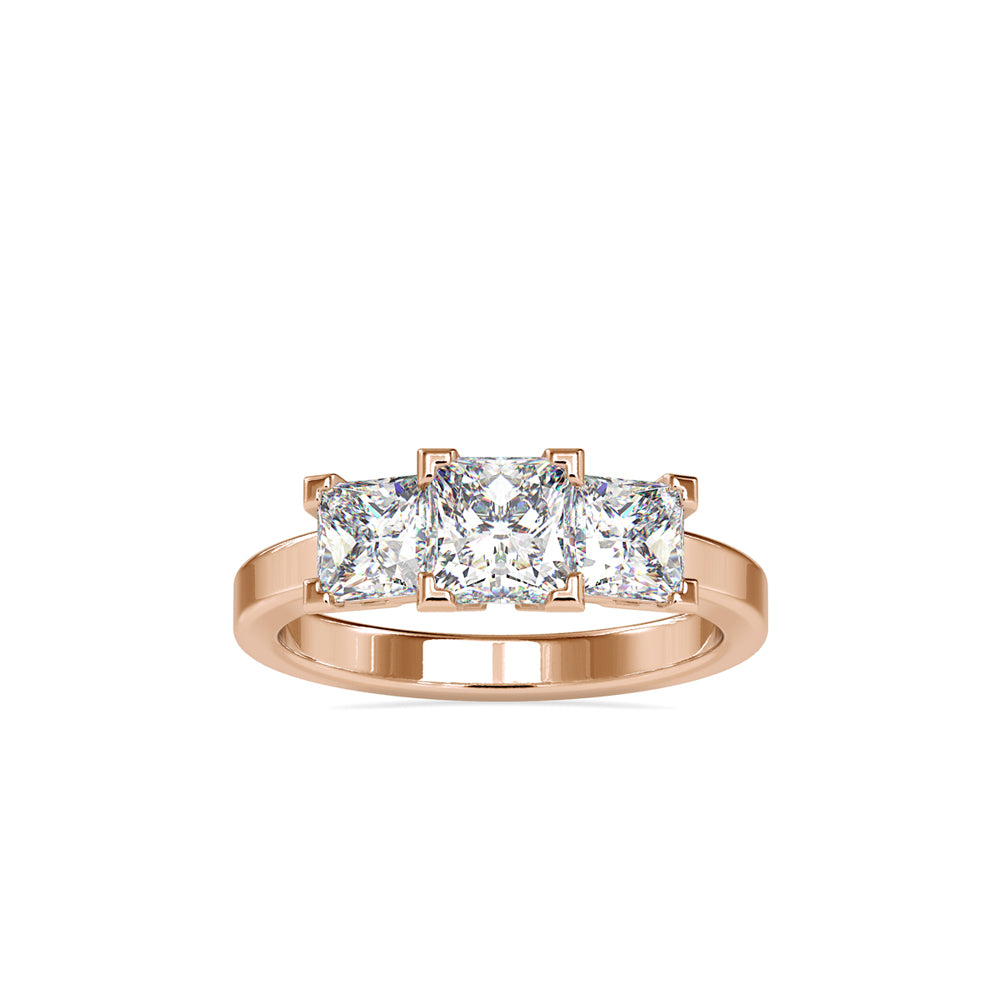 SKU: 0062 (18K) Princess-Cut Trilogy Engagment Ring in Rose Gold.