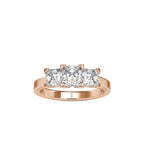 SKU: 0062 (18K) Princess-Cut Trilogy Engagment Ring in Rose Gold.