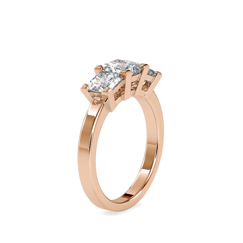 SKU: 0062 (10K) Princess-Cut Trilogy Engagment Ring in Rose Gold.