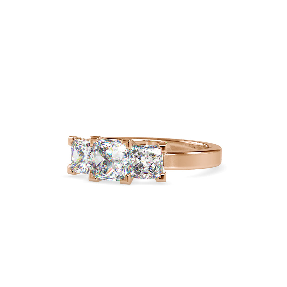 SKU: 0062 (14K) Princess-Cut Trilogy Engagment Ring in Rose Gold.