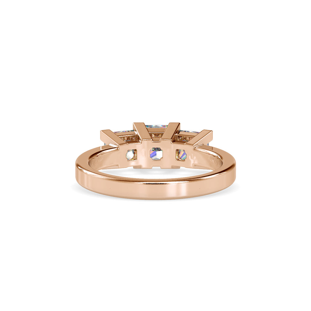 SKU: 0062 (18K) Princess-Cut Trilogy Engagment Ring in Rose Gold.