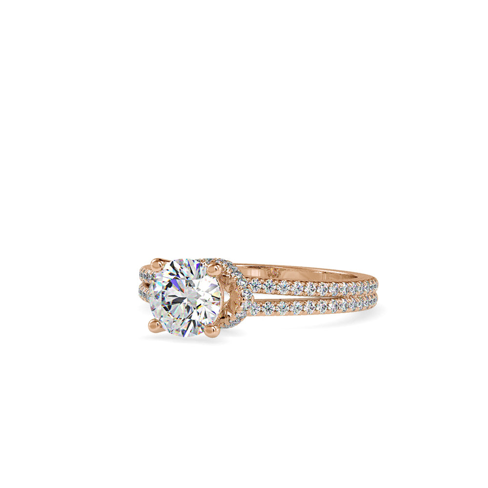 SKU: 0073 (10K) Double Pave Solitaire Ring in Rose Gold.