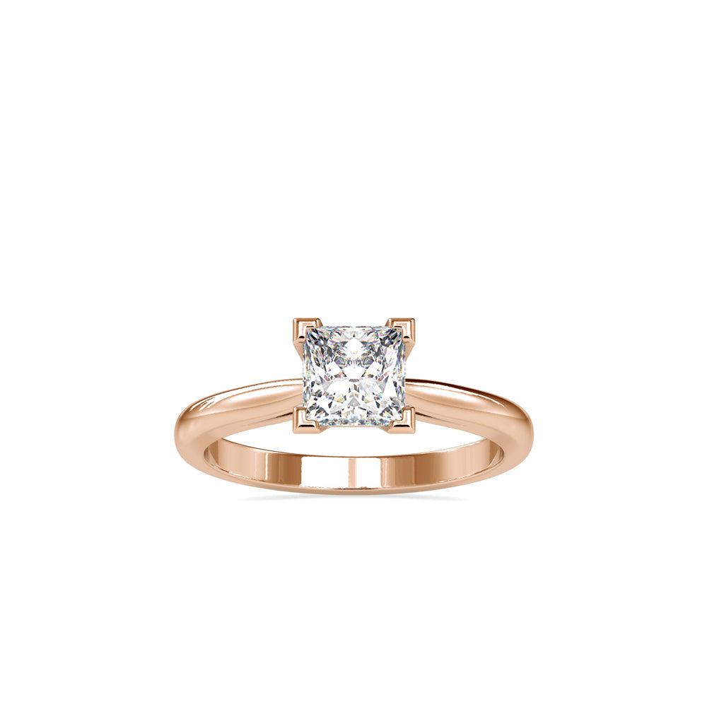 SKU: 0074 (14K) Classic Princess-cut Solitaire Ring Rose Gold.