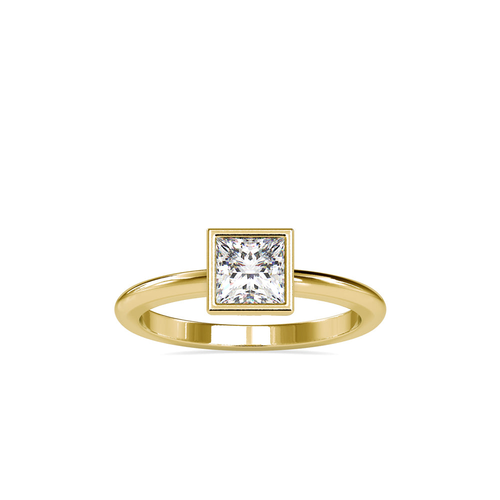 SKU: 0077 (14K) Modern Princess-cut Solitaire Ring In Rose Gold.