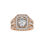 SKU: 0091 (22K) Cushion Halo Triple Split Shank Engagment Ring in Rose Gold.