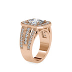 SKU: 0091 (14K) Cushion Halo Triple Split Shank Engagment Ring in Rose Gold.