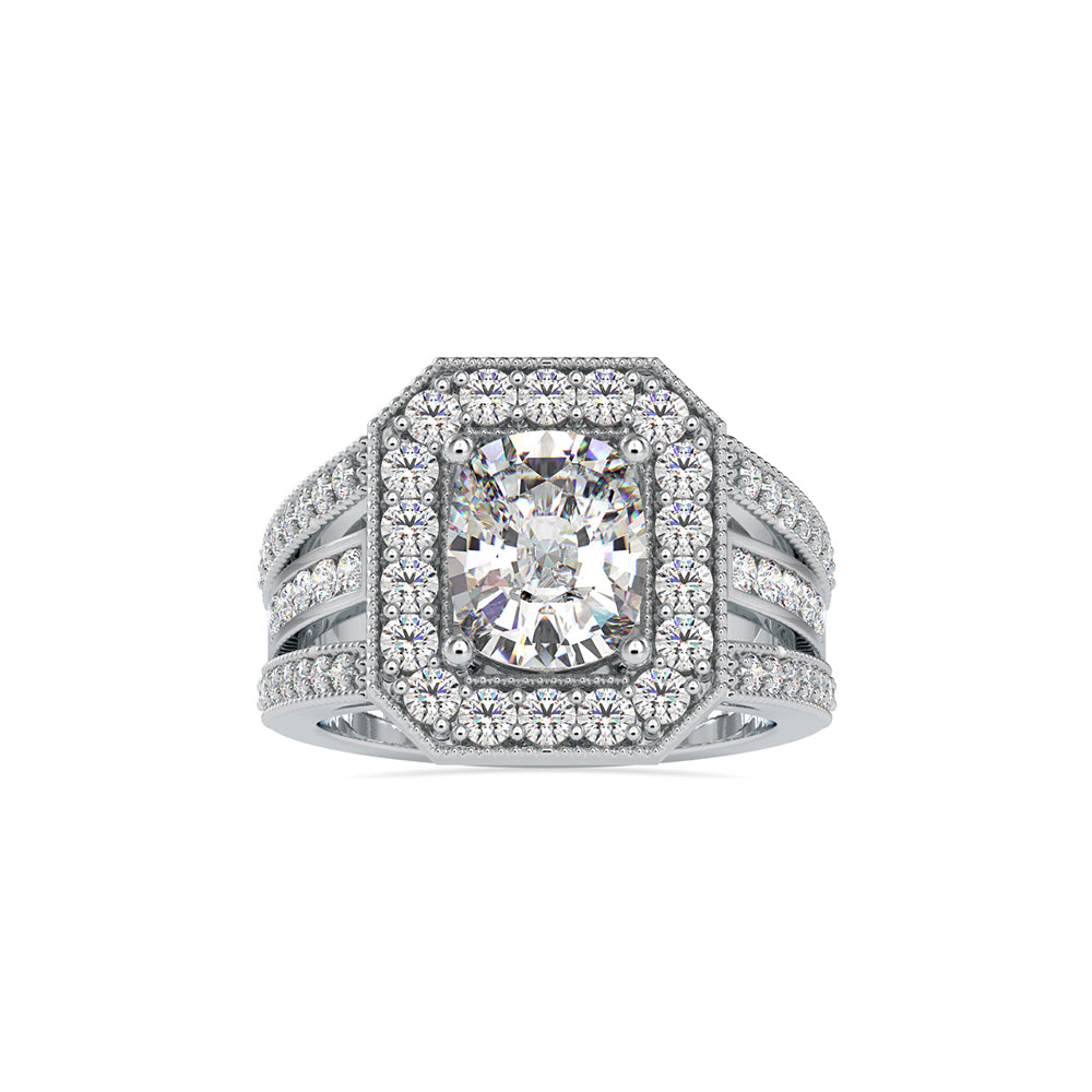 SKU: 0091 (14K) Cushion Halo Triple Split Shank Engagment Ring in Rose Gold.