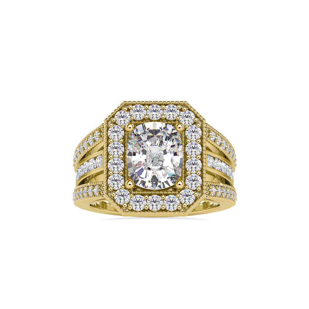 SKU: 0091 (10K) Cushion Halo Triple Split Shank Engagment Ring in Rose Gold.