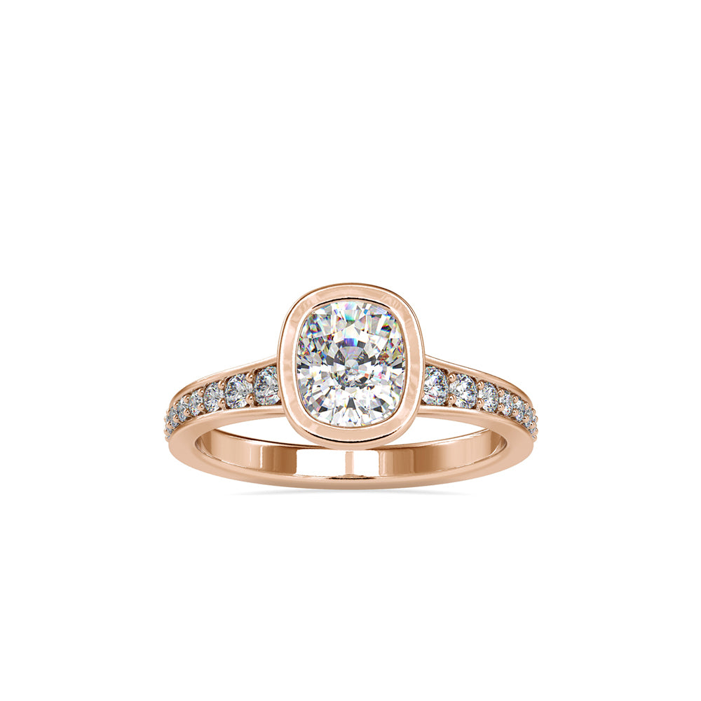 SKU: 0092 (10K) Elongated Cushion Bezel Solitaire Engagment Ring in Rose Gold.
