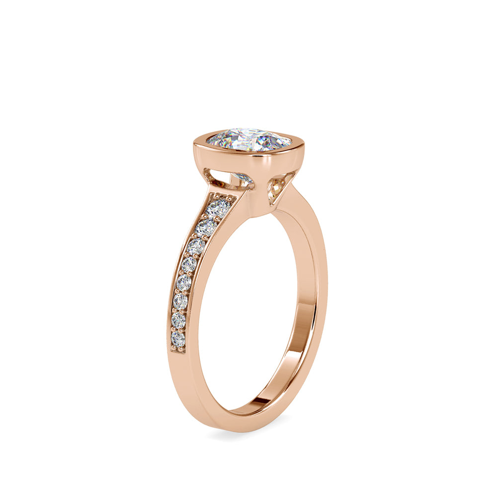 SKU: 0092 (14K) Elongated Cushion Bezel Solitaire Engagment Ring in Rose Gold.
