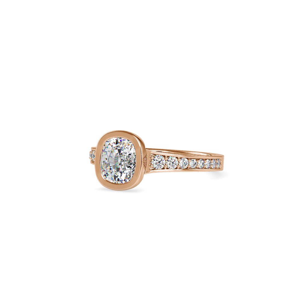 SKU: 0092 (18K) Elongated Cushion Bezel Solitaire Engagment Ring in Rose Gold.