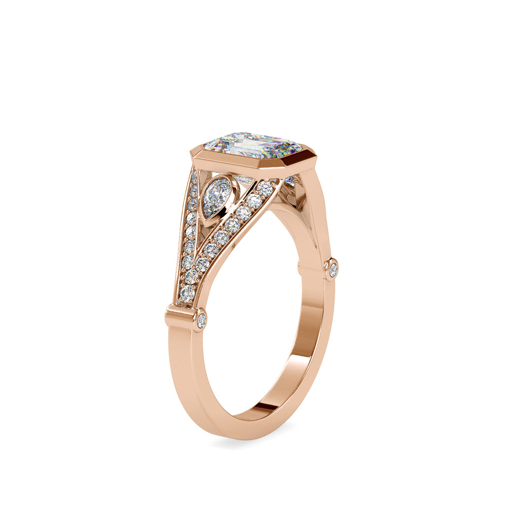 SKU: 0093 (14K) Vintage-inspired Emrald Diamond Split Shank in Rose Gold.