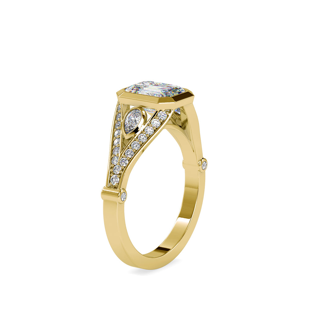 SKU: 0093 (14K) Vintage-inspired Emrald Diamond Split Shank in Rose Gold.