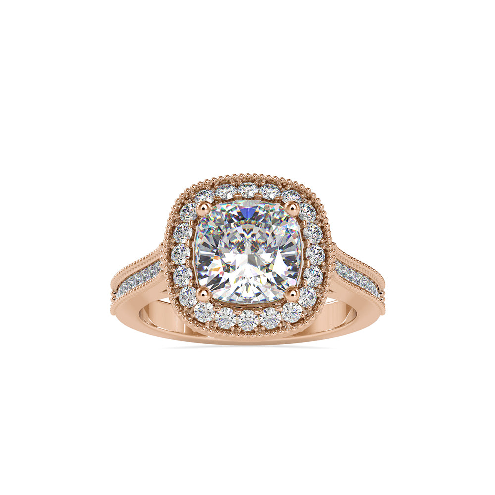 SKU: 0094 (18K) Vintage-Inspired Cushion Halo Engagment Ring in Rose Gold.