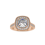 SKU: 0094 (18K) Vintage-Inspired Cushion Halo Engagment Ring in Rose Gold.