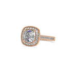 SKU: 0094 (14K) Vintage-Inspired Cushion Halo Engagment Ring in Rose Gold.
