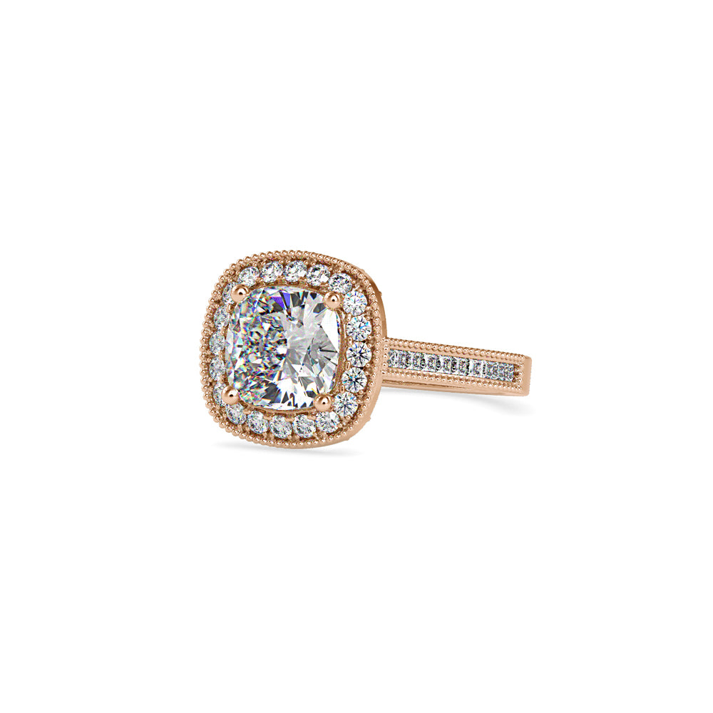 SKU: 0094 (22K) Vintage-Inspired Cushion Halo Engagment Ring in Rose Gold.
