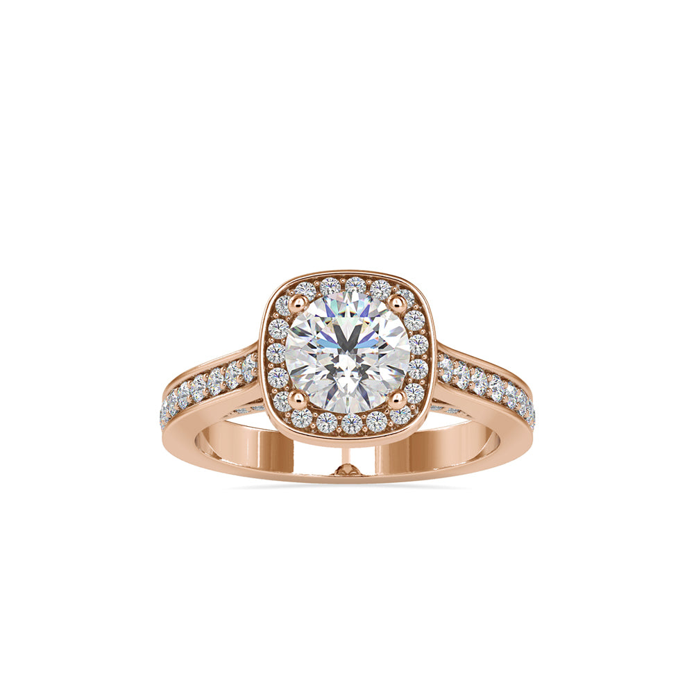 SKU: 0097 (14K) Embellished Pave Halo Diamond Ring in Rose Gold.
