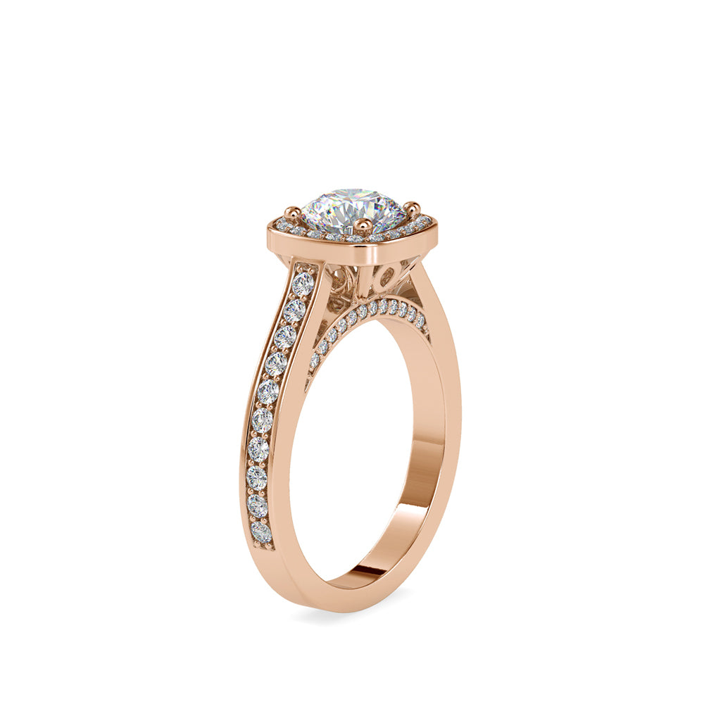 SKU: 0097 (18K) Embellished Pave Halo Diamond Ring in Rose Gold.