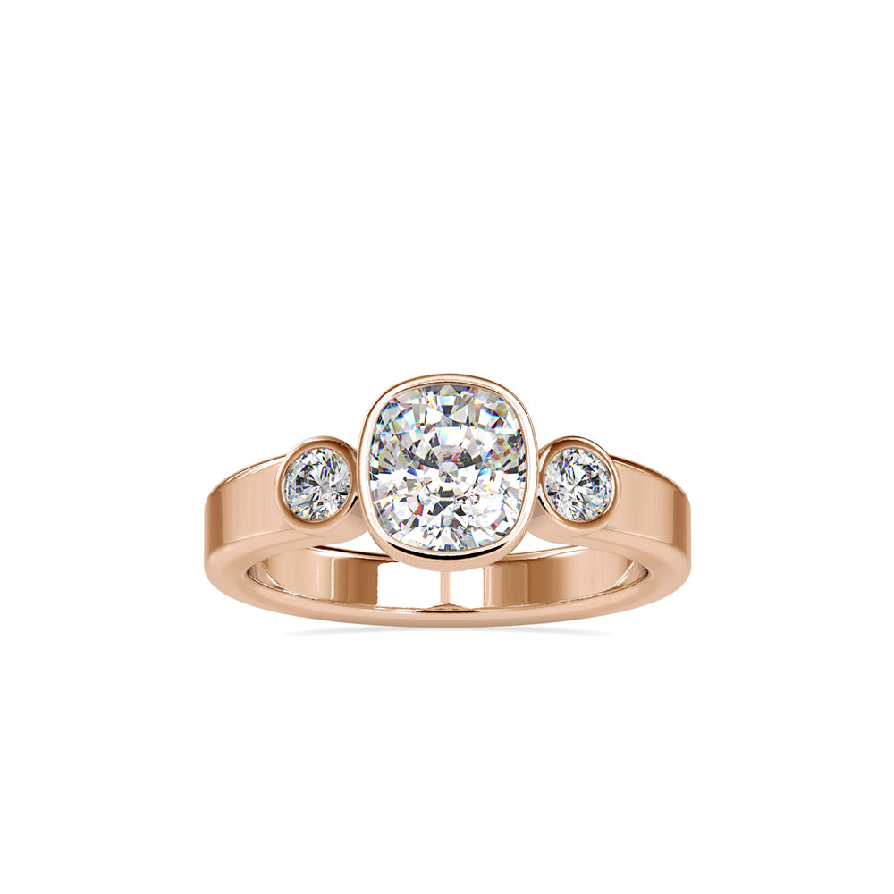 SKU: 0098 (14K) Bezel Set Three Stone Ring in Rose Gold.