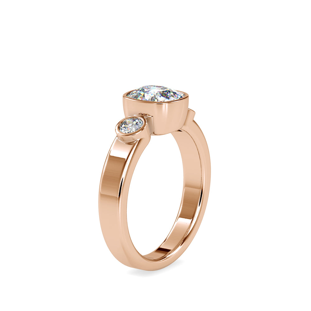 SKU: 0098 (10K) Bezel Set Three Stone Ring in Rose Gold.