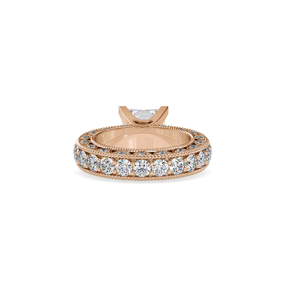 SKU: 0099 (14K) Vintage Princess-Cut Millgrain Solitaire Ring in Rose Gold.