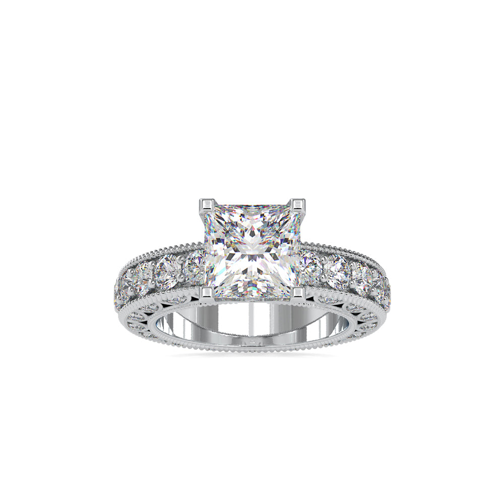 SKU: 0099 (10K) Vintage Princess-Cut Millgrain Solitaire Ring in Rose Gold.