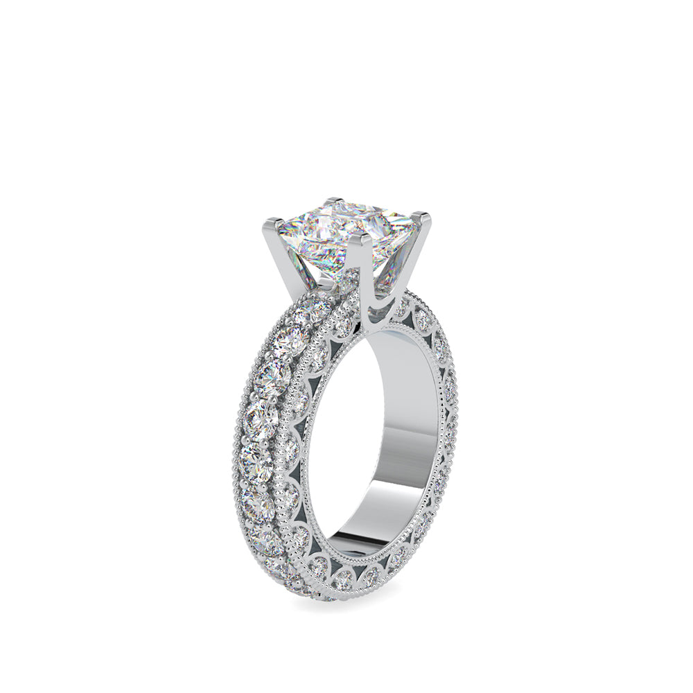 SKU: 0099 (10K) Vintage Princess-Cut Millgrain Solitaire Ring in Rose Gold.