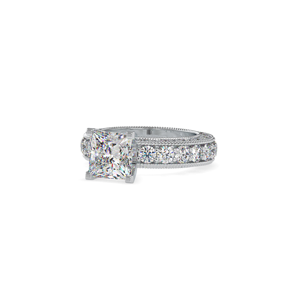 SKU: 0099 (22K) Vintage Princess-Cut Millgrain Solitaire Ring in Rose Gold.
