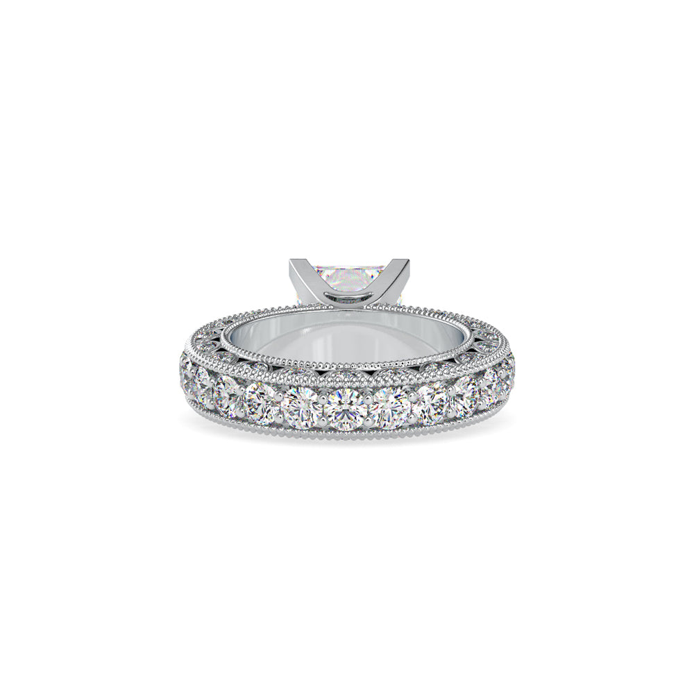 SKU: 0099 (18K) Vintage Princess-Cut Millgrain Solitaire Ring in Rose Gold.