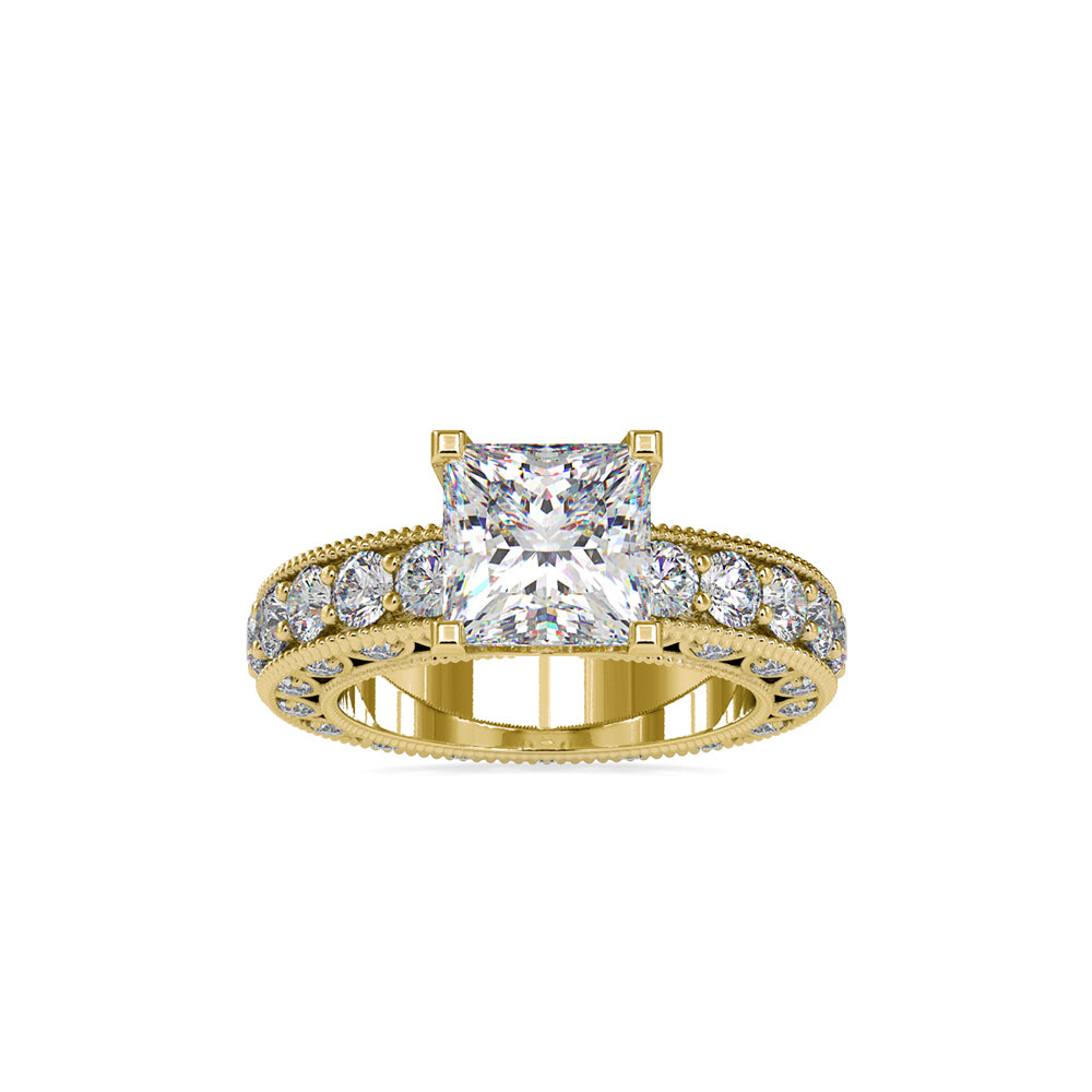 SKU: 0099 (14K) Vintage Princess-Cut Millgrain Solitaire Ring in Rose Gold.