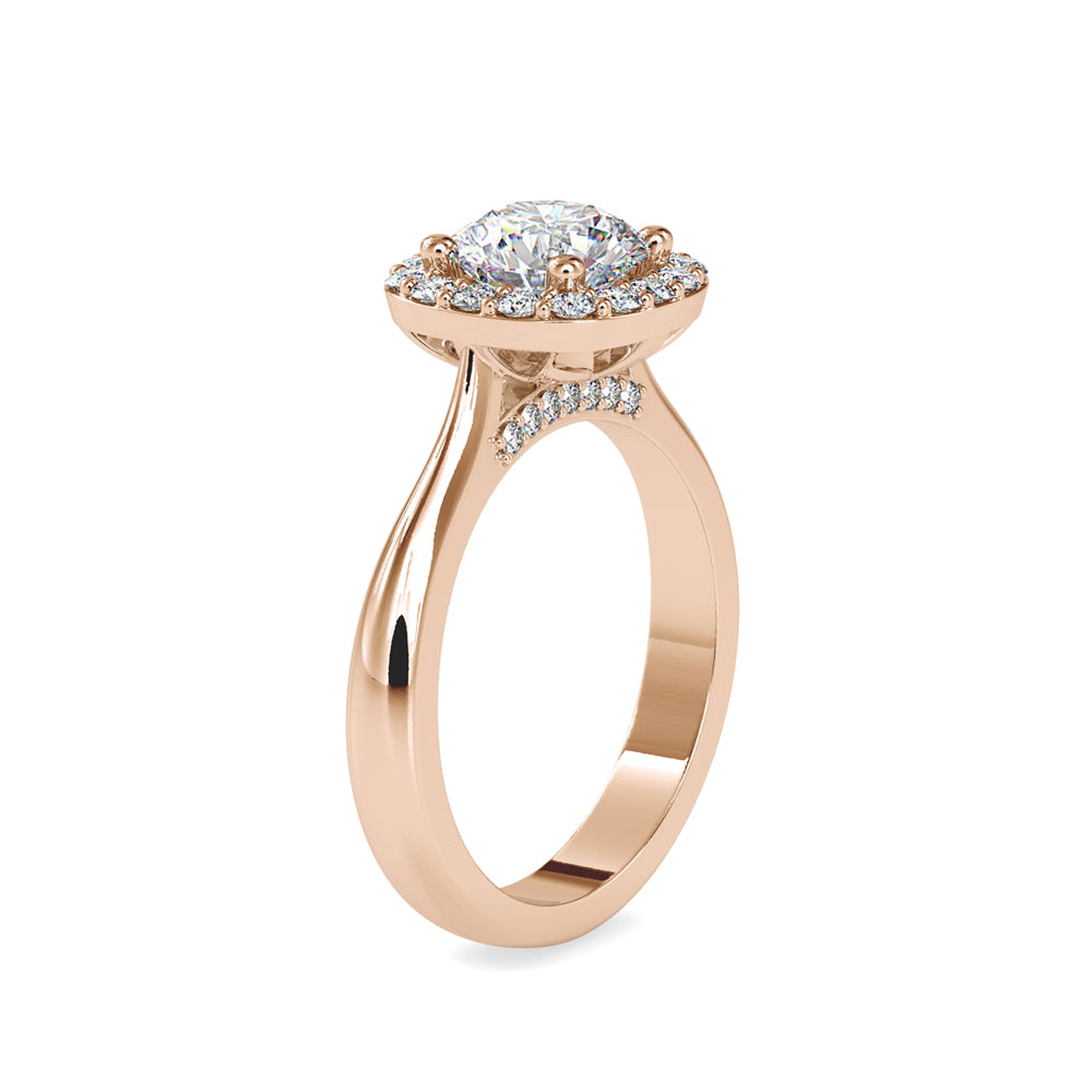 SKU: 0101 (22K) Round-cut Sparkle Halo Engagment Ring in Rose Gold.