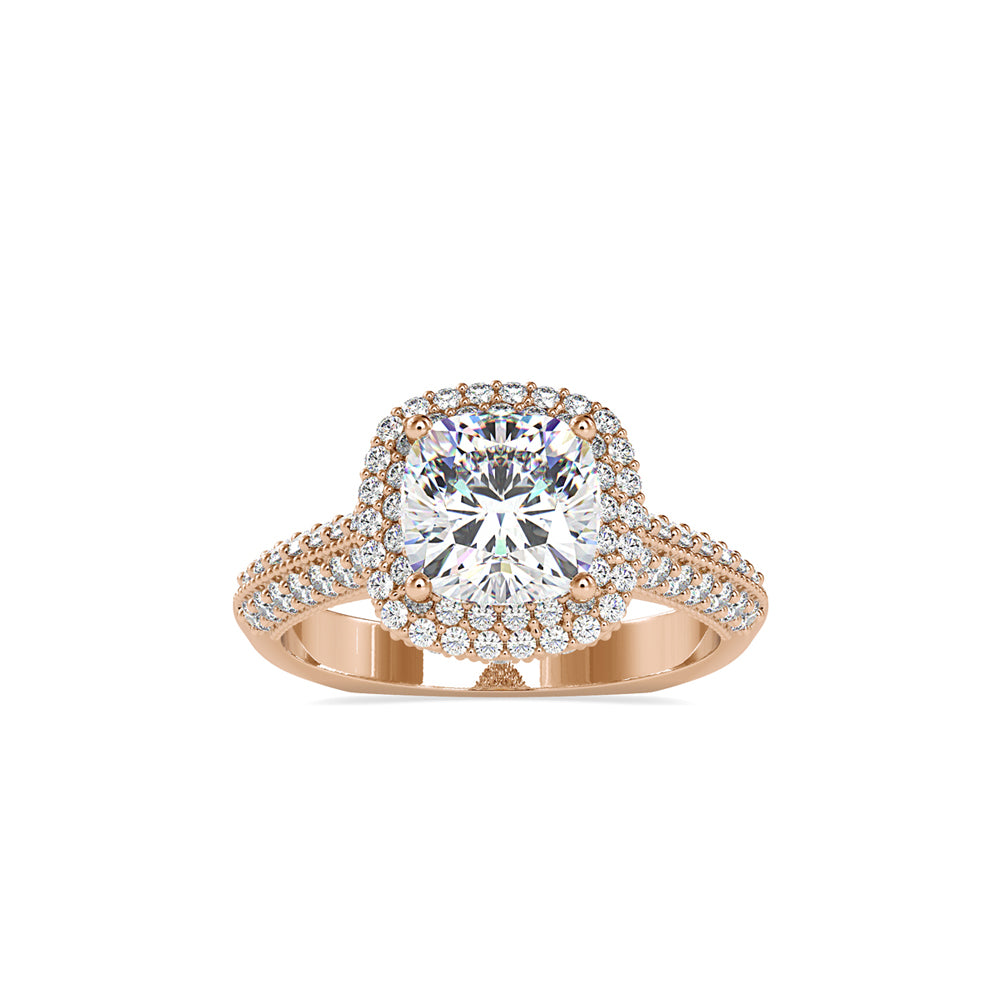 SKU: 0102 (22K) Milgrain Double Halo Radiant Engagment Ring in Rose Gold.