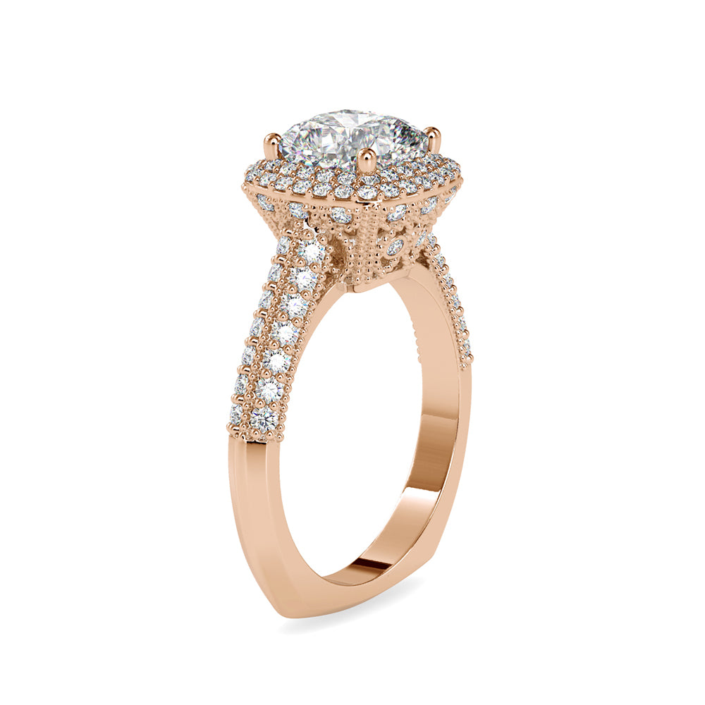 SKU: 0102 (10K) Milgrain Double Halo Radiant Engagment Ring in Rose Gold.