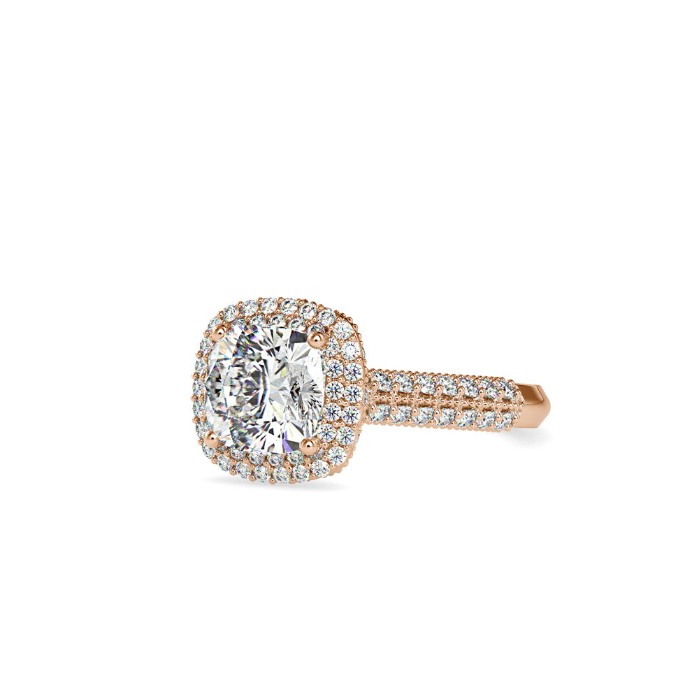 SKU: 0102 (22K) Milgrain Double Halo Radiant Engagment Ring in Rose Gold.