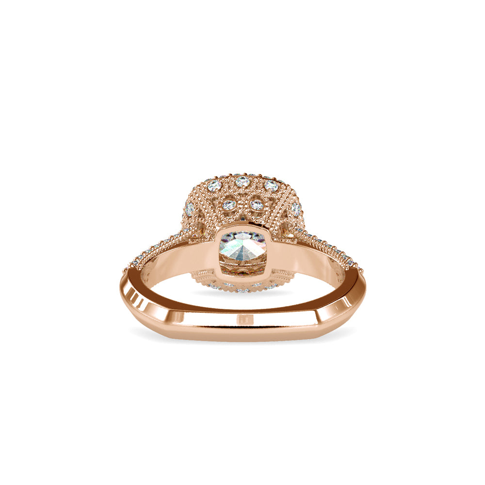 SKU: 0102 (14K) Milgrain Double Halo Radiant Engagment Ring in Rose Gold.