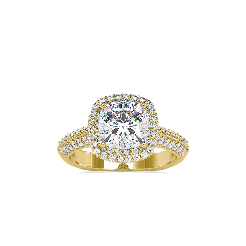 SKU: 0102 (14K) Milgrain Double Halo Radiant Engagment Ring in Rose Gold.