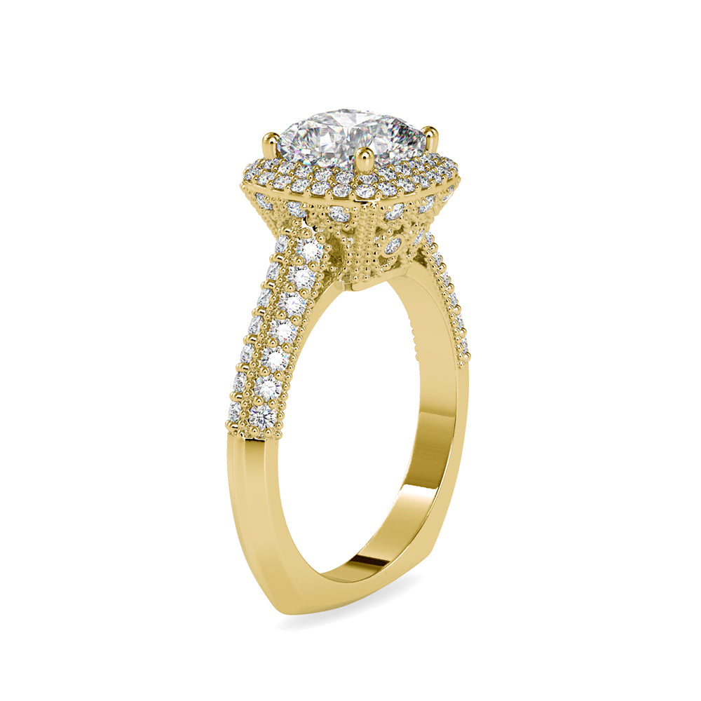SKU: 0102 (22K) Milgrain Double Halo Radiant Engagment Ring in Rose Gold.