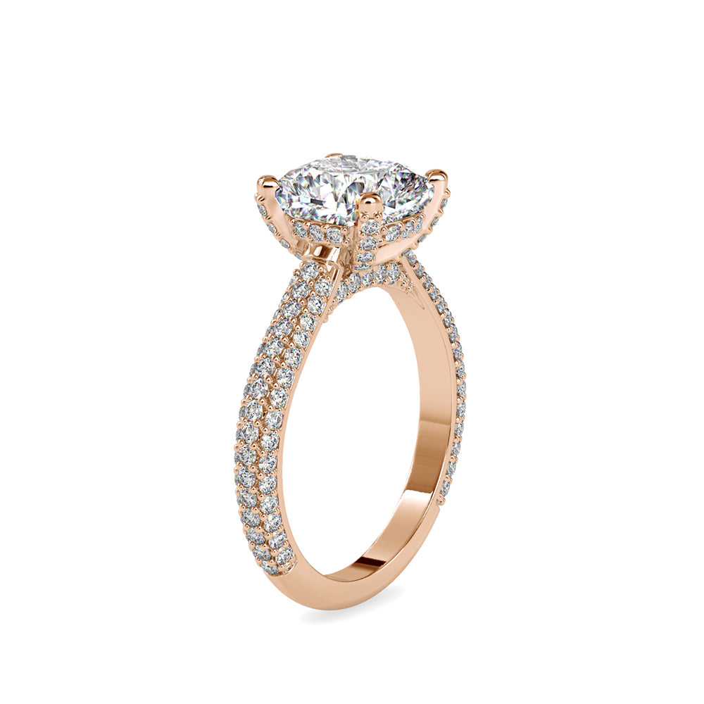 SKU: 0103 (18K) Classic Solitair Engagment Ring  Flawless Pave Band in Rose Gold.